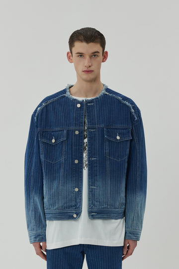 23SS NON COLLAR STRIPE DENIM JACKET